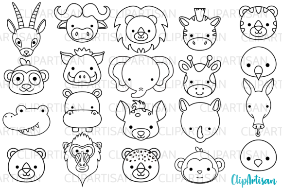 African Animal Faces Clipart: Graphics & Illustrations for Handmade Brands