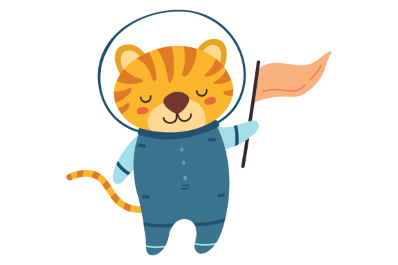 Baby Animal Astronaut with Flag: Cartoon Graphics & Illustrations