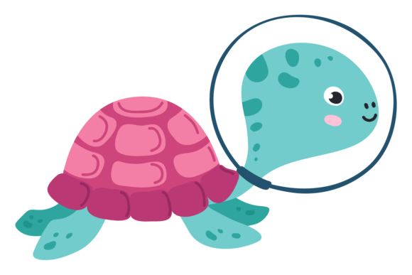 Baby Turtle in Space Helmet Graphics & Illustrations