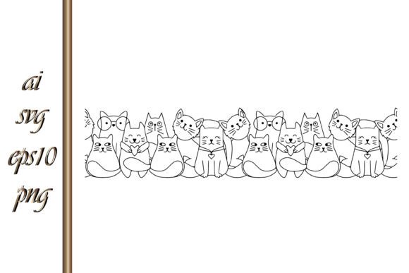 Cat Seamless Border Sketch Animal Graphics & Illustrations