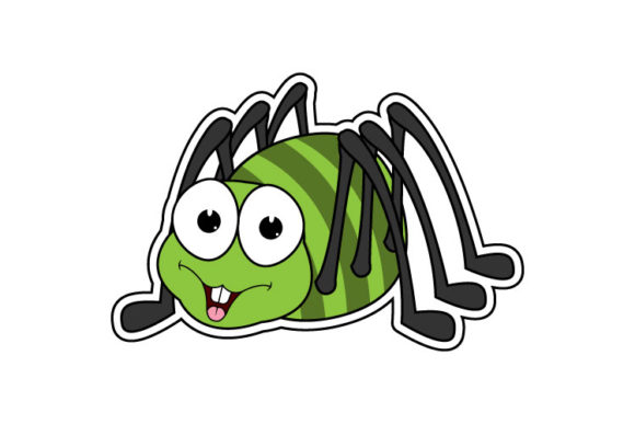 Cute Green Spider Animal Cartoon Graphics & Illustrations