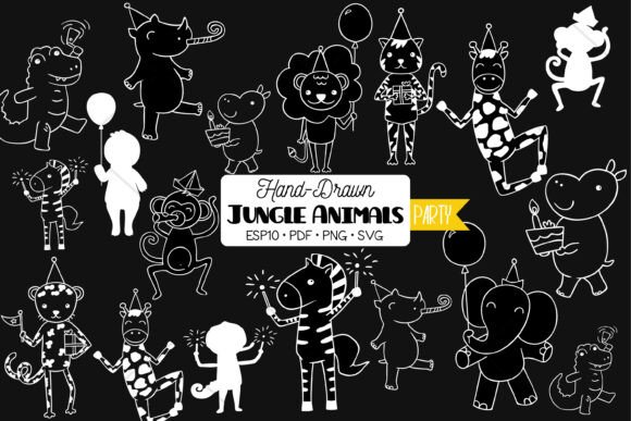Jungle Animal Birthday Characters White Graphics