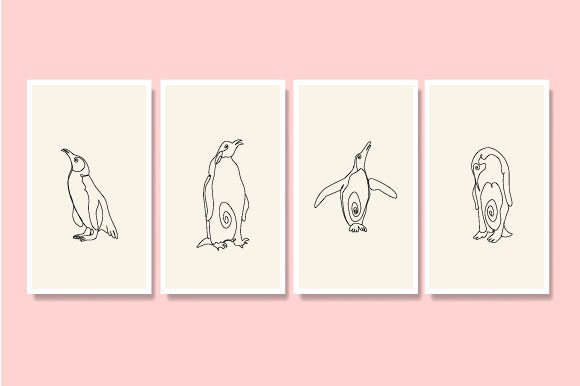 Line Art Penguin Wildlife Animal Graphics & Illustrations