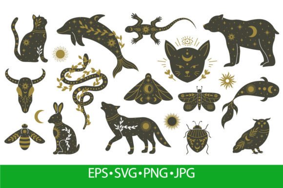 Mystic Boho Witchcraft Hand Drawn Animal Graphics