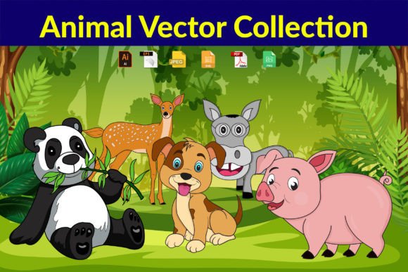 Set of Five Cartoon Animal Vol-3: Graphics & Illustrations