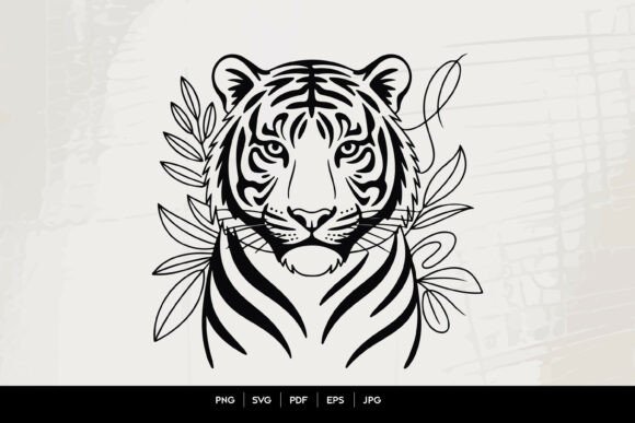 Tiger Face Line Art SVG: Graphics & Illustrations for Crafters