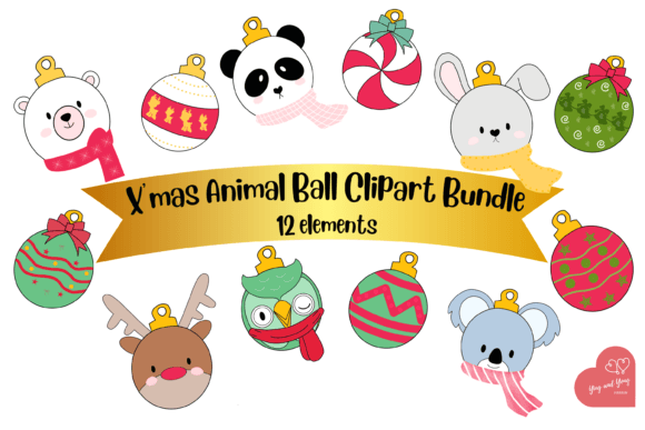 Xmas Animal Ball Clipart Bundle: Graphics & Illustrations